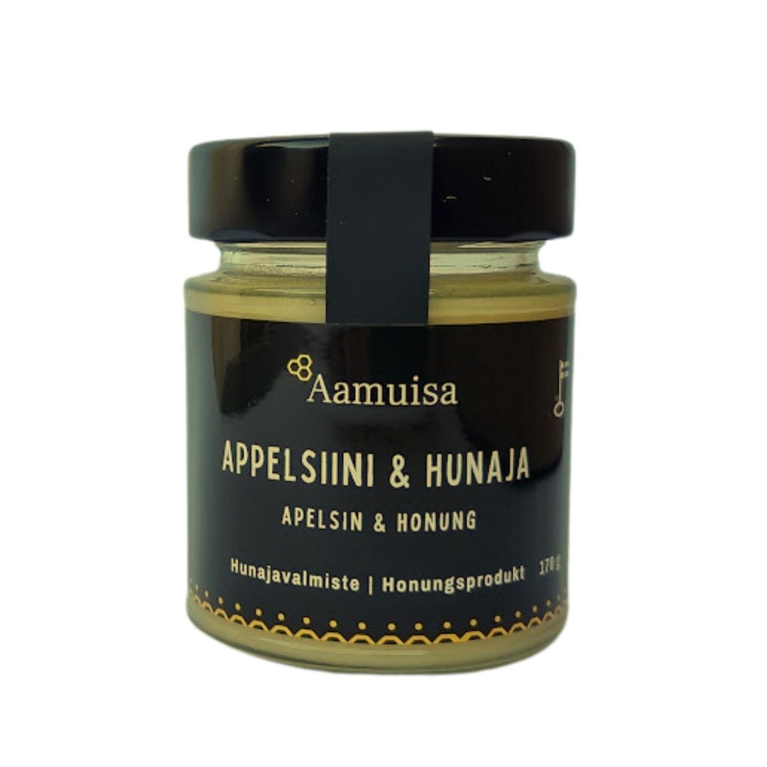 Appelsiini & hunaja on kotimaisesta hunajasta valmistettu Avainlipputuote, maustettu raikkaalla appelsiiniöljyllä. Sopii leivän päälle, juomiin tai suoraan purkista nautittavaksi. 170 g